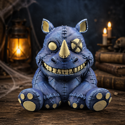Creepy Stitched Rhino Figure – Hand Painted 3D Print