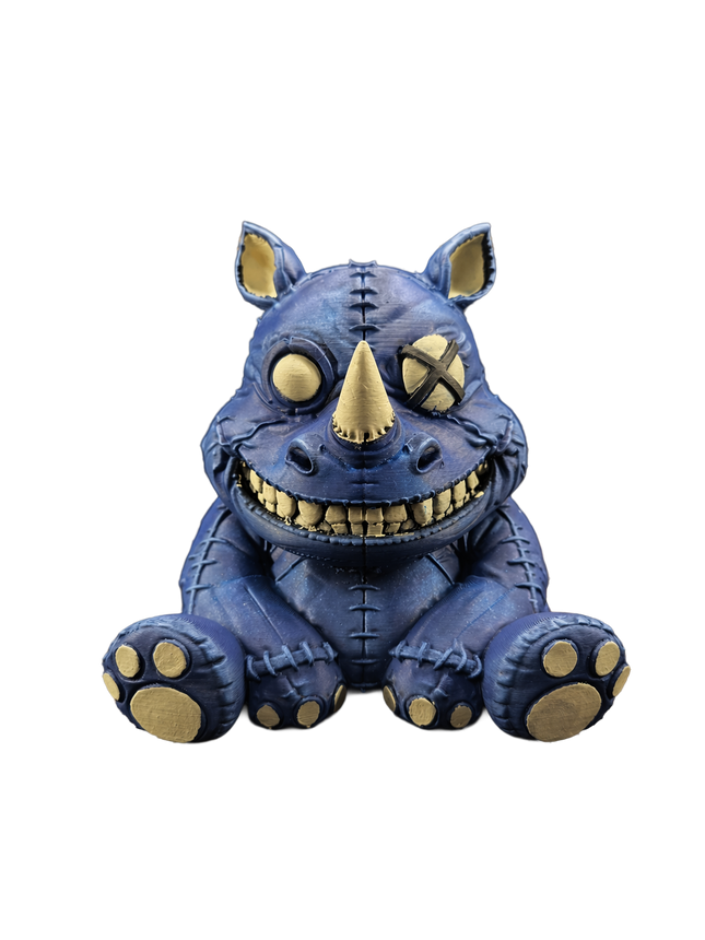 Creepy Stitched Rhino Figure – Hand Painted 3D Print