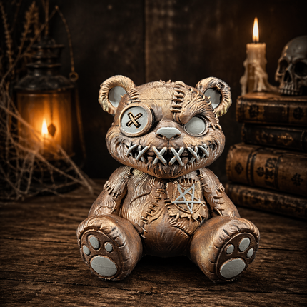 Gothic Stitched Teddy Bear – Hand Painted Horror Decor