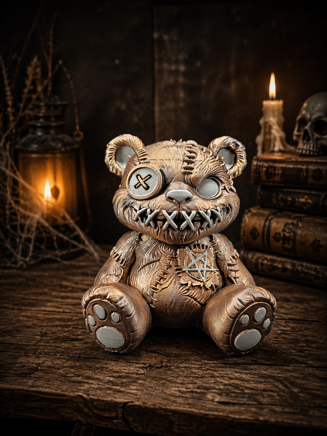 Gothic Stitched Teddy Bear – Hand Painted Horror Decor