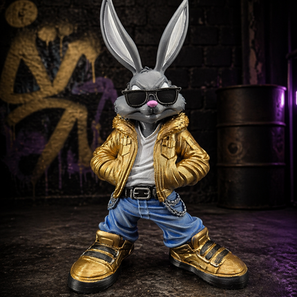 Street Style Bunny Figurine – Gold Edition Collectible