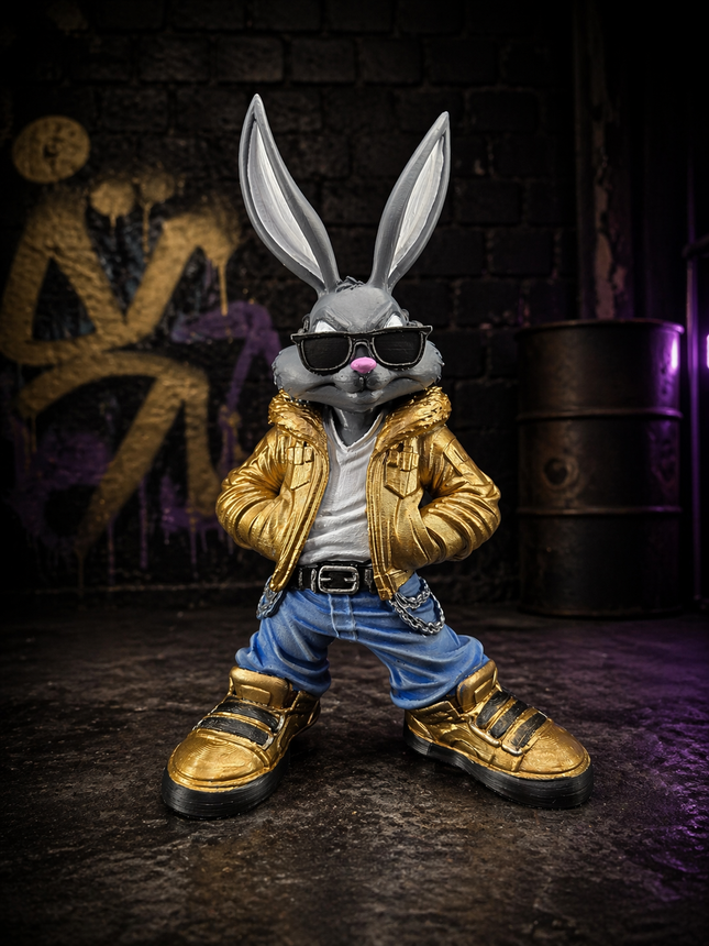 Street Style Bunny Figurine – Gold Edition Collectible