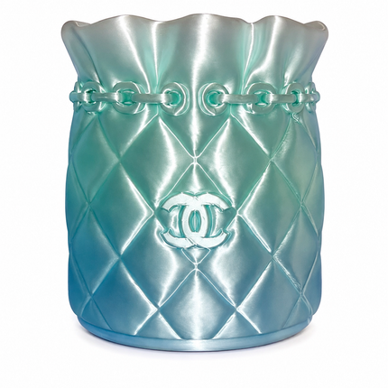 Designer-Inspired Quilted Brush & Pen Holder | Luxury Silk PLA+ 3D Printed Makeup Organiser & Desk Accessory (Aqua)