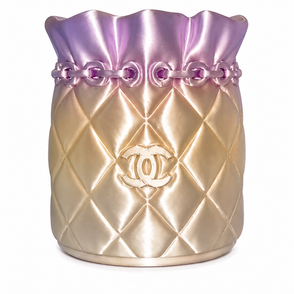 Designer-Inspired Quilted Brush & Pen Holder | Luxury Silk PLA+ 3D Printed Makeup Organiser & Desk Accessory (Pink/Purple)
