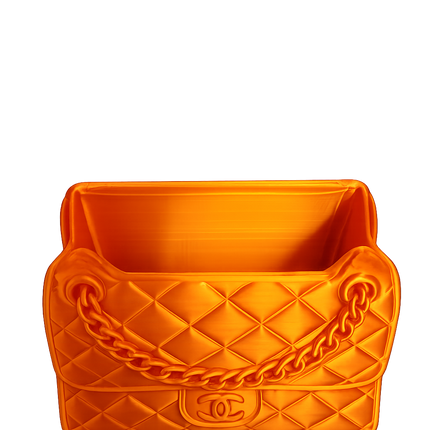Designer-Inspired Quilted Handbag Vase – Luxury 3D Printed Home Décor (Orange)