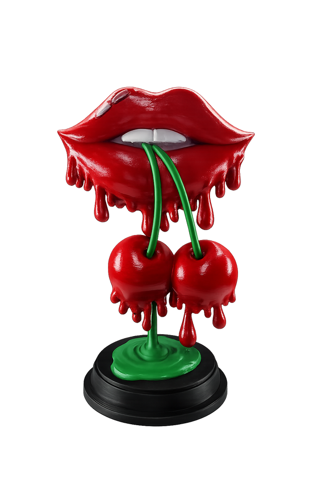 Dripping Cherry Lips Sculpture – 3D Printed Display Piece