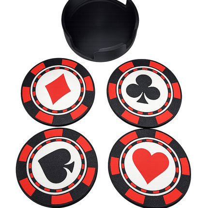 Poker Chip Coaster Set – 3D Printed Drink Coasters with Holder