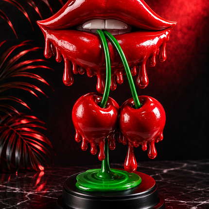 Dripping Cherry Lips Sculpture – 3D Printed Display Piece