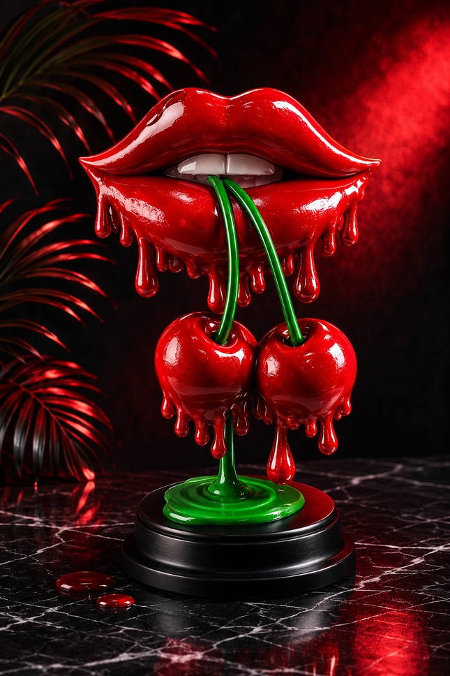 Dripping Cherry Lips Sculpture – 3D Printed Display Piece