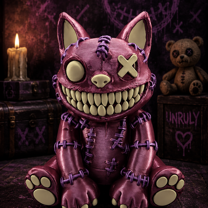 Creepy Stitch Cat Figure – Hand Painted 3D Printed Horror Collectible