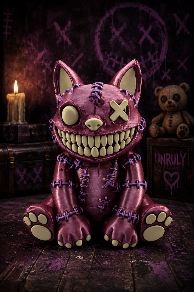 Creepy Stitch Cat Figure – Hand Painted 3D Printed Horror Collectible