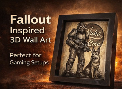 Fallout Inspired 3D Wall Art – Nuka Cola Soldier &amp; Dog Frame (PLA+) – 21cm x 16cm