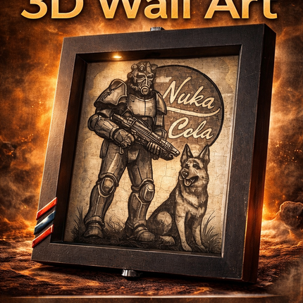 Fallout Inspired 3D Wall Art – Nuka Cola Soldier &amp; Dog Frame (PLA+) – 21cm x 16cm