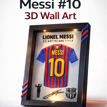 Lionel Messi 3D Printed Wall Art Frame – Barcelona #10 (PLA+) – 21cm x 16cm