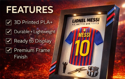 Lionel Messi 3D Printed Wall Art Frame – Barcelona #10 (PLA+) – 21cm x 16cm