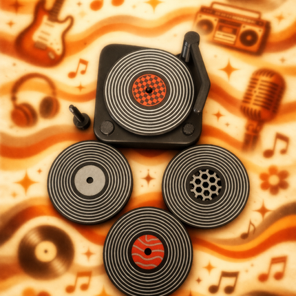 Retro Style Record Player Coaster Set – 3D Printed (PLA+)