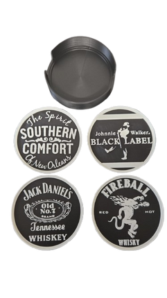 Premium Liquor Coaster Set (4 Pack) – 3D Printed PLA+ with Holder