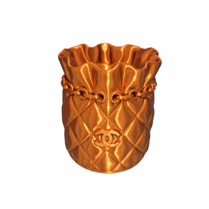 Designer-Inspired Quilted Brush & Pen Holder | Luxury Silk PLA+ 3D Printed Makeup Organiser & Desk Accessory (Copper)
