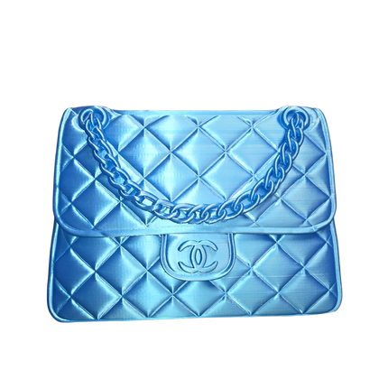 Designer-Inspired Quilted Handbag Vase – Luxury 3D Printed Home Décor (Blue)