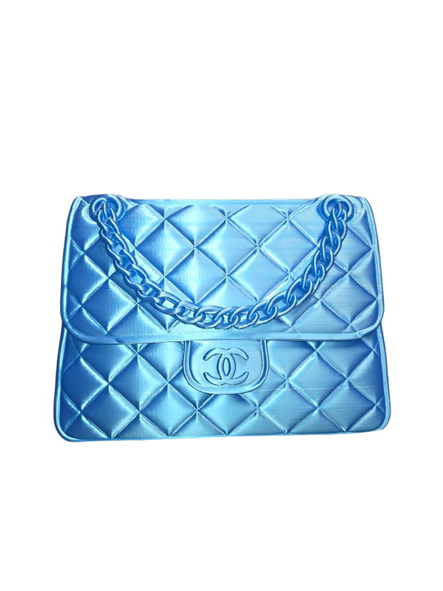 Designer-Inspired Quilted Handbag Vase – Luxury 3D Printed Home Décor (Blue)