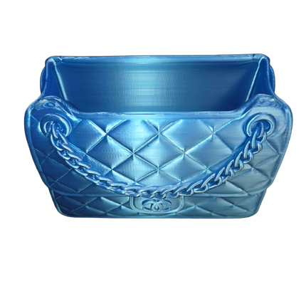 Designer-Inspired Quilted Handbag Vase – Luxury 3D Printed Home Décor (Blue)