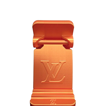 Designer Inspired Phone Holder – 3D Printed in Silk PLA+ (Orange)