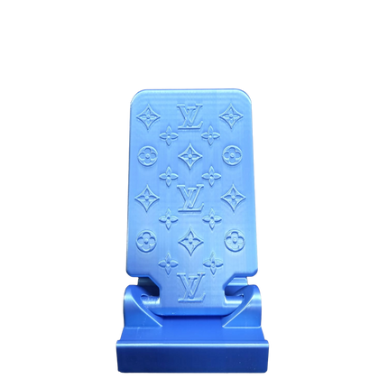 Designer Inspired Phone Holder – 3D Printed in Silk PLA+ (Blue)