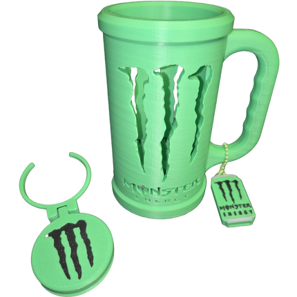 3D Printed Monster Style Can Holder Set – Includes Lid & Can Opener (Green)