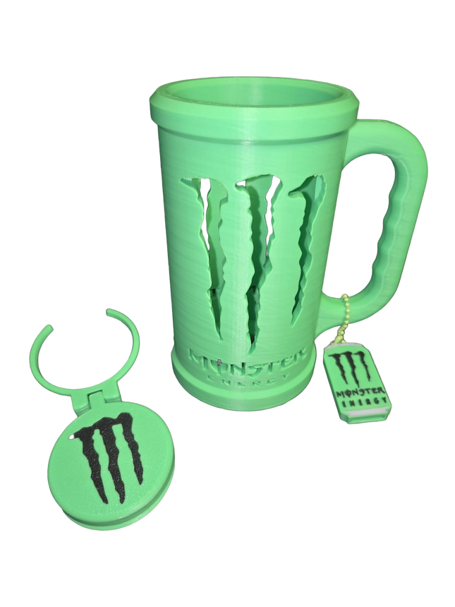 3D Printed Monster Style Can Holder Set – Includes Lid & Can Opener (Green)