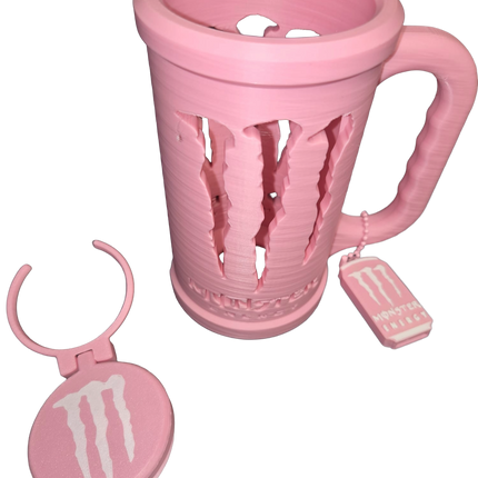 3D Printed Monster Style Can Holder Set – Includes Lid & Can Opener (Pink)