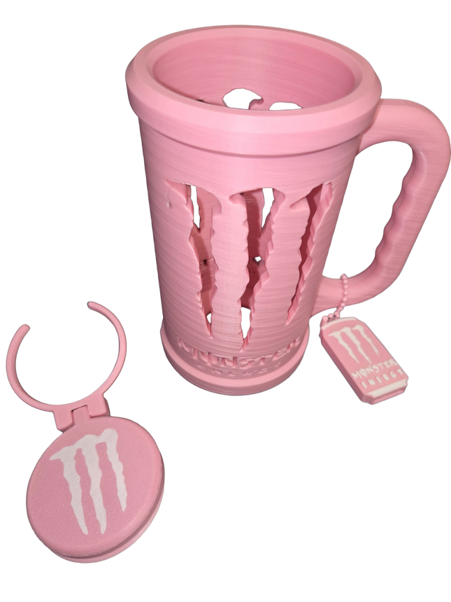 3D Printed Monster Style Can Holder Set – Includes Lid & Can Opener (Pink)