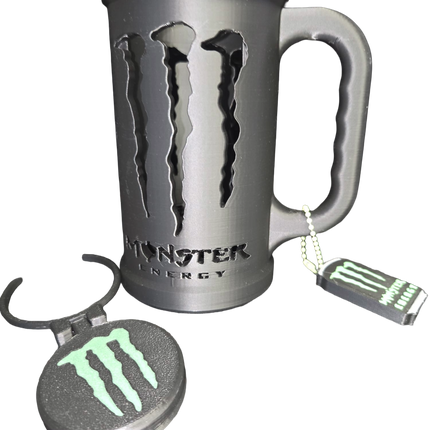 3D Printed Monster Style Can Holder Set – Includes Lid & Can Opener (Black)