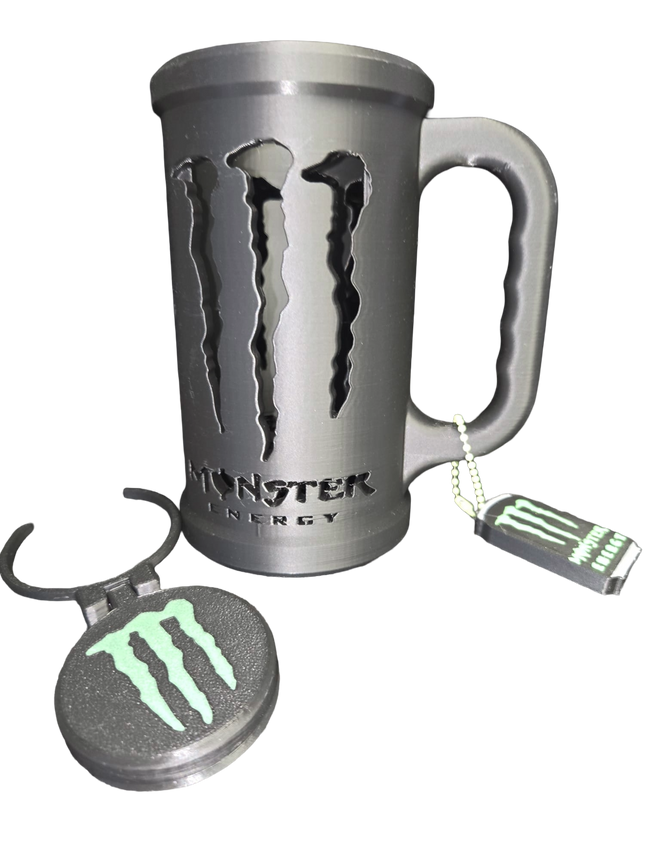 3D Printed Monster Style Can Holder Set – Includes Lid & Can Opener (Black)