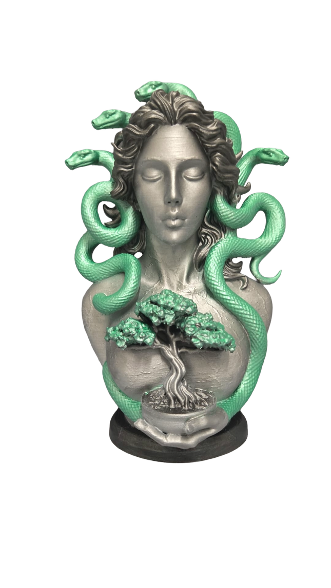 Serpent Goddess Bust with Bonsai – Hand Painted