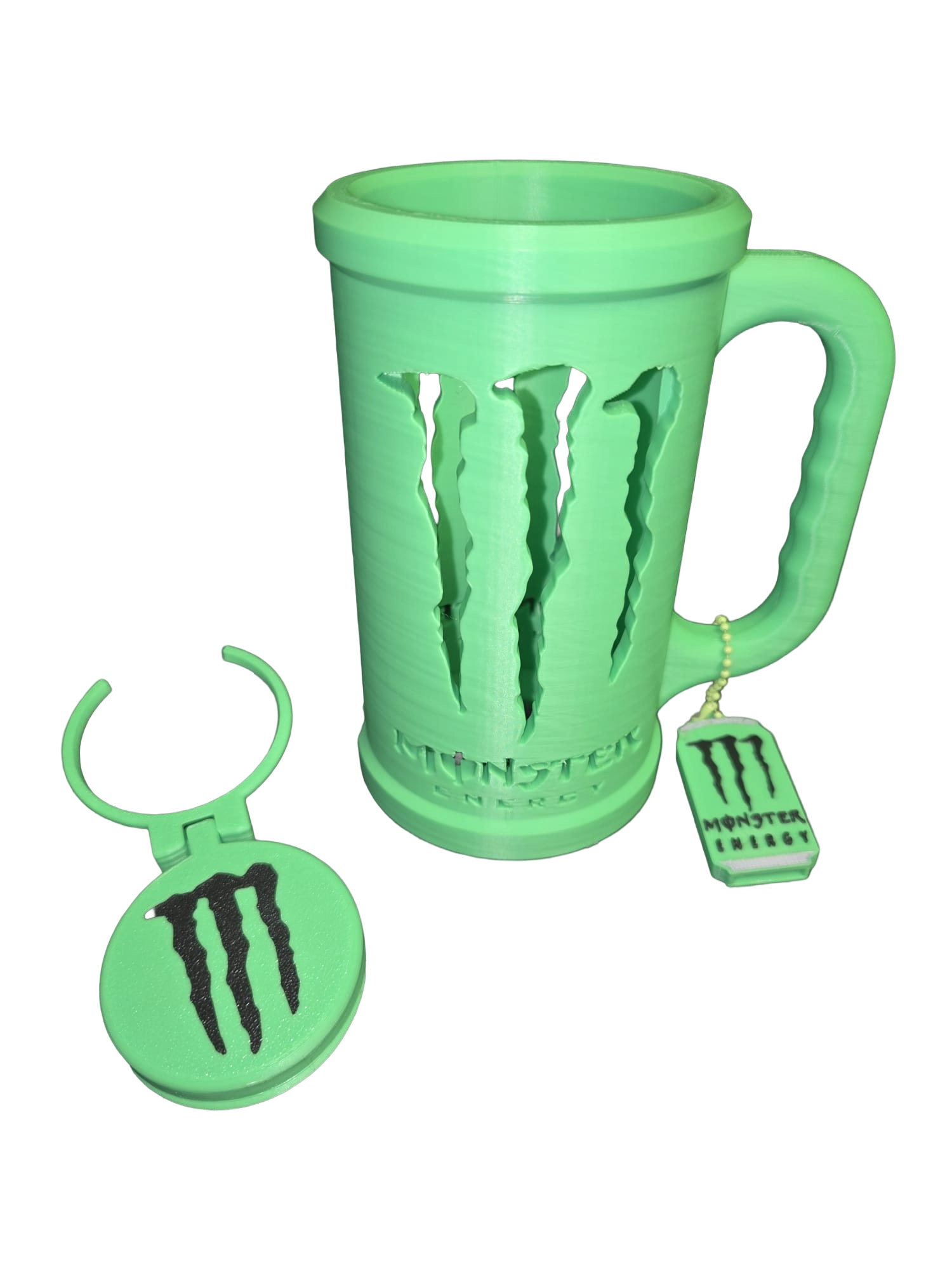 3D Printed Monster Style Can Holder Set – Includes Lid & Can Opener (Green)
