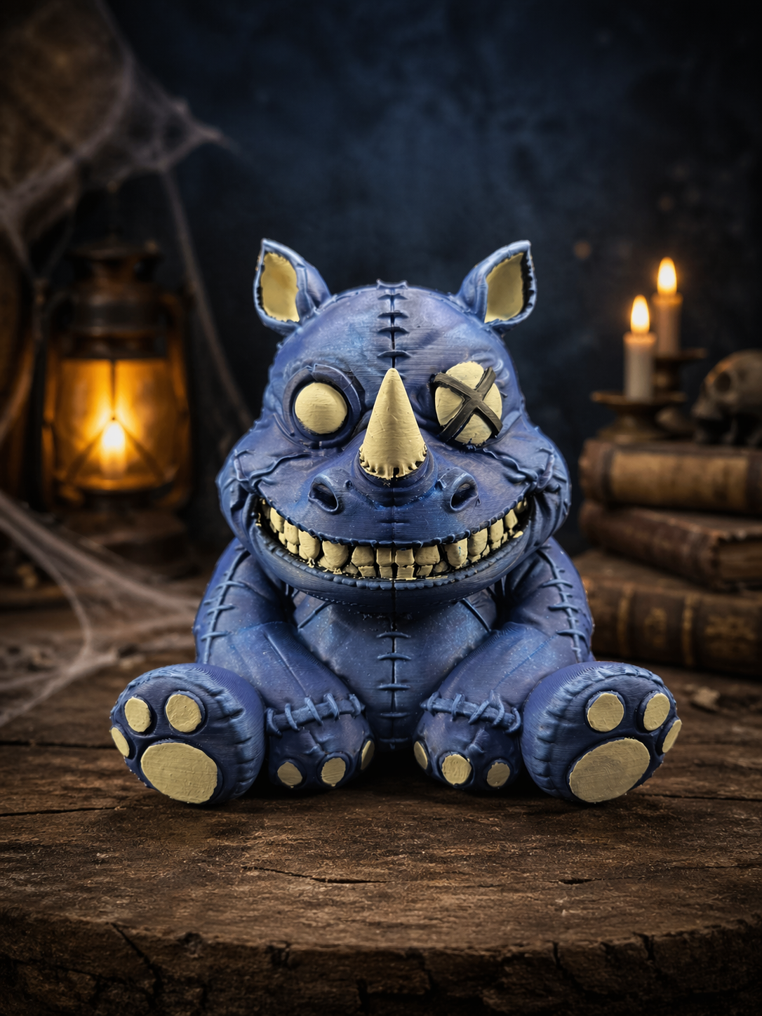 Creepy Stitched Rhino Figure – Hand Painted 3D Print - Image 2