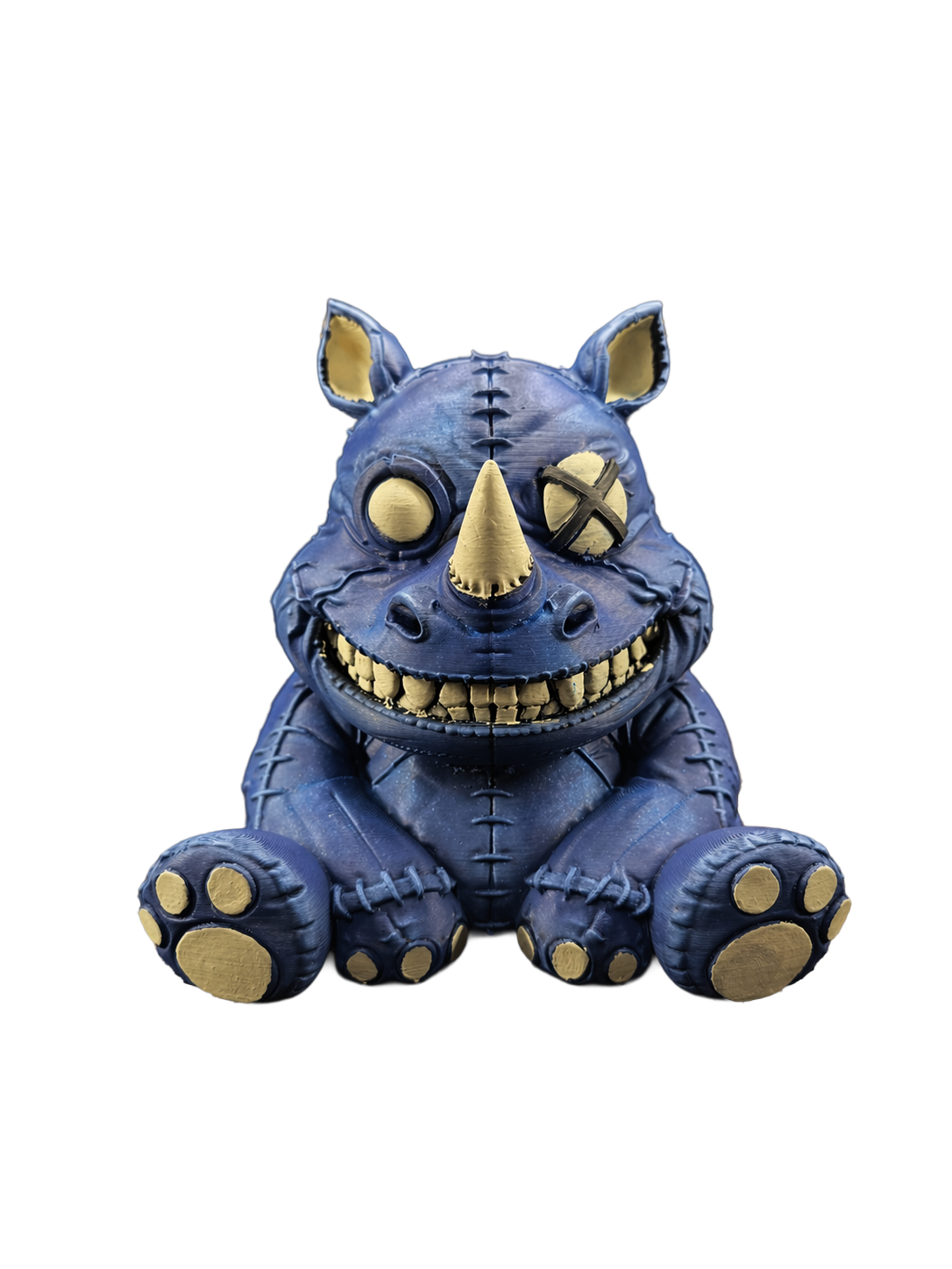 Creepy Stitched Rhino Figure – Hand Painted 3D Print