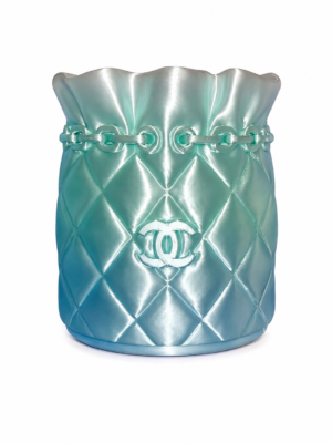 Designer-Inspired Quilted Brush & Pen Holder | Luxury Silk PLA+ 3D Printed Makeup Organiser & Desk Accessory (Aqua)