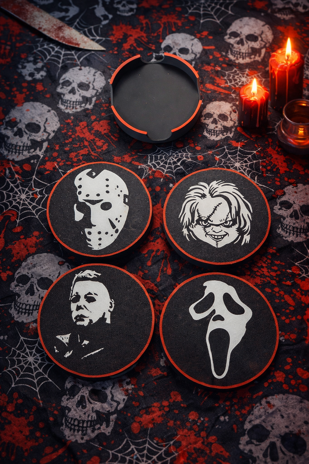 Horror Coaster Set – Michael, Jason, Chucky & Ghost Face (PLA+)