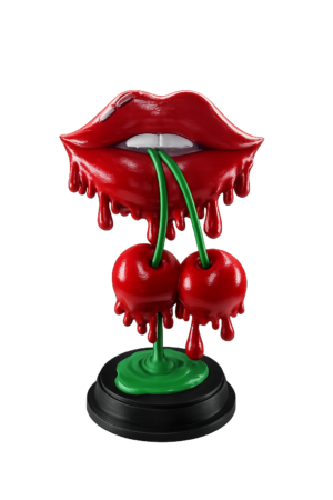 Dripping Cherry Lips Sculpture – 3D Printed Display Piece