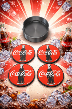 Retro Cola Coaster Set – 3D Printed PLA+ (4 Pack with Holder)