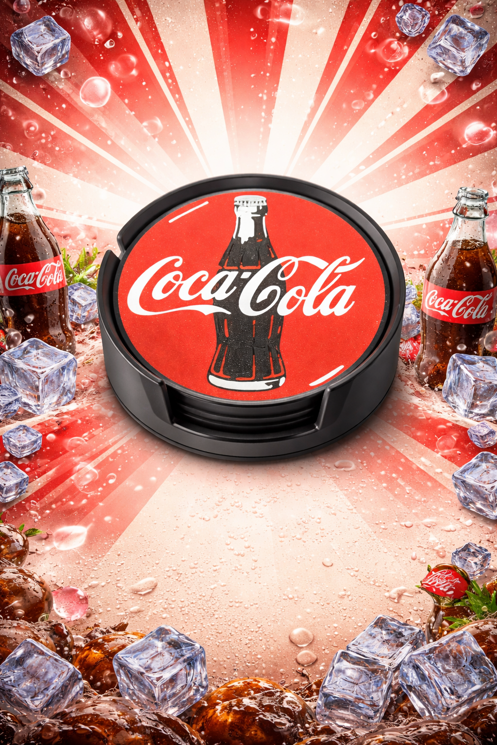 Retro Cola Coaster Set – 3D Printed PLA+ (4 Pack with Holder) - Image 2