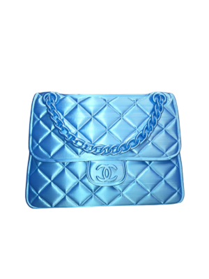 Designer-Inspired Quilted Handbag Vase – Luxury 3D Printed Home Décor (Blue)