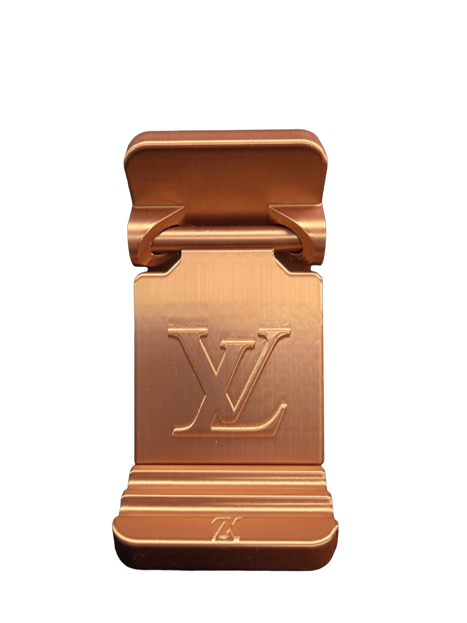 Designer Inspired Phone Holder – 3D Printed in Silk PLA+ (Copper) - Image 3