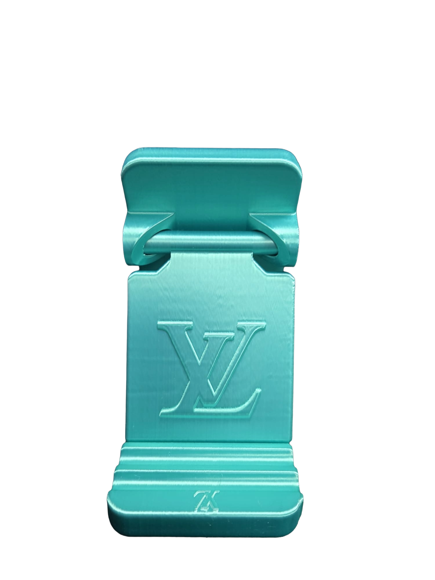 Designer Inspired Phone Holder – 3D Printed in Silk PLA+ (Teal) - Image 3