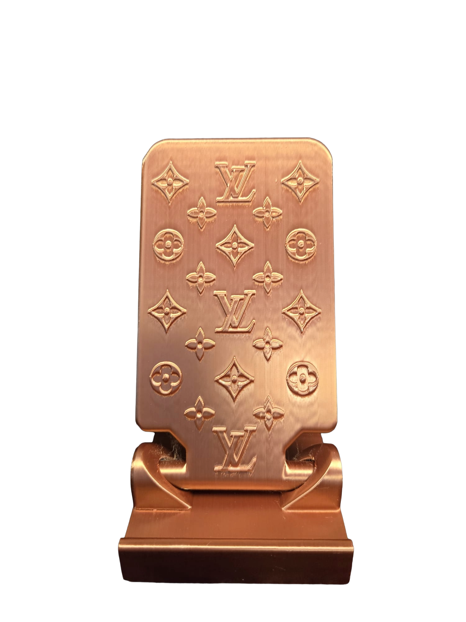 Designer Inspired Phone Holder – 3D Printed in Silk PLA+ (Copper)