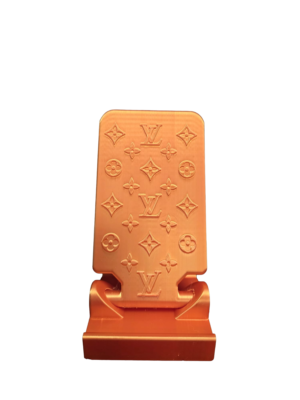 Designer Inspired Phone Holder – 3D Printed in Silk PLA+ (Orange)