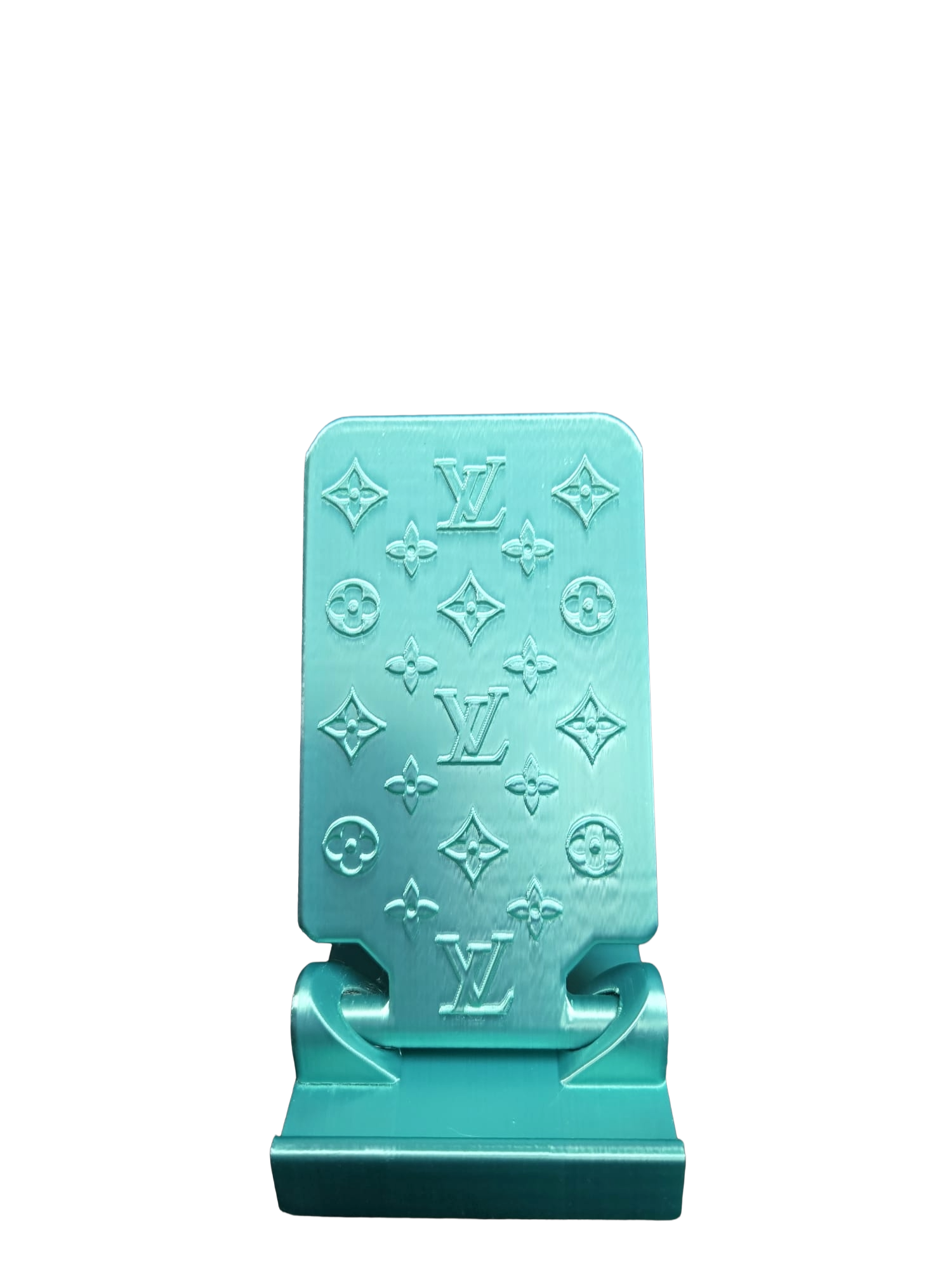 Designer Inspired Phone Holder – 3D Printed in Silk PLA+ (Teal)