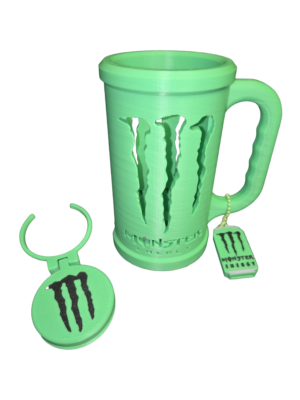 3D Printed Monster Style Can Holder Set – Includes Lid & Can Opener (Green)