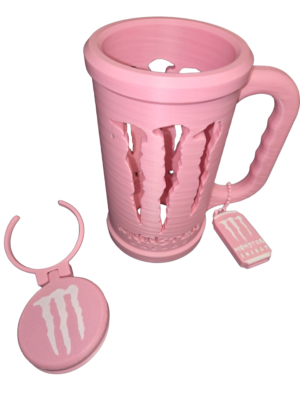 3D Printed Monster Style Can Holder Set – Includes Lid & Can Opener (Pink)